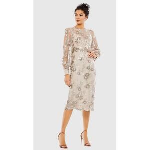 $338 Mac Duggal Embellished High Neck Illusion Midi Dress 4